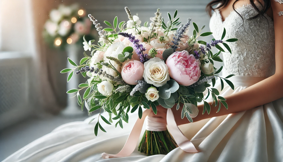 pani młoda trzyma bukiet ślubny