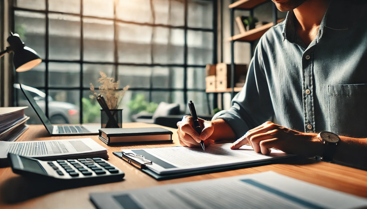 mężczyzna pisze podanie o pracę