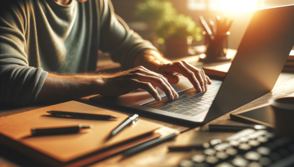 copywriter pisze na klawiaturze