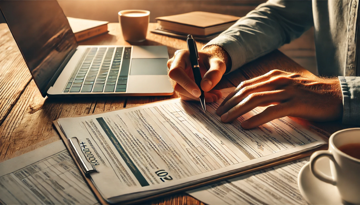 męzczyzna wypełnia wniosek o 500+