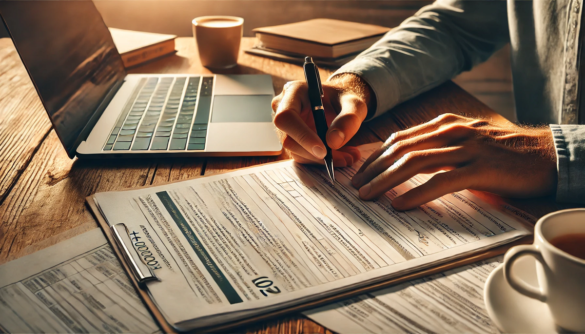 męzczyzna wypełnia wniosek o 500+