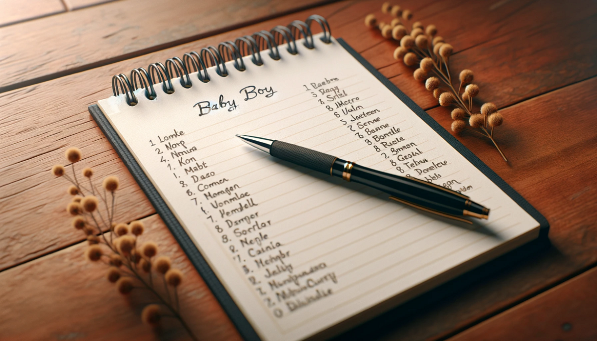 Notes z zapisanymi imionami dla chłopców