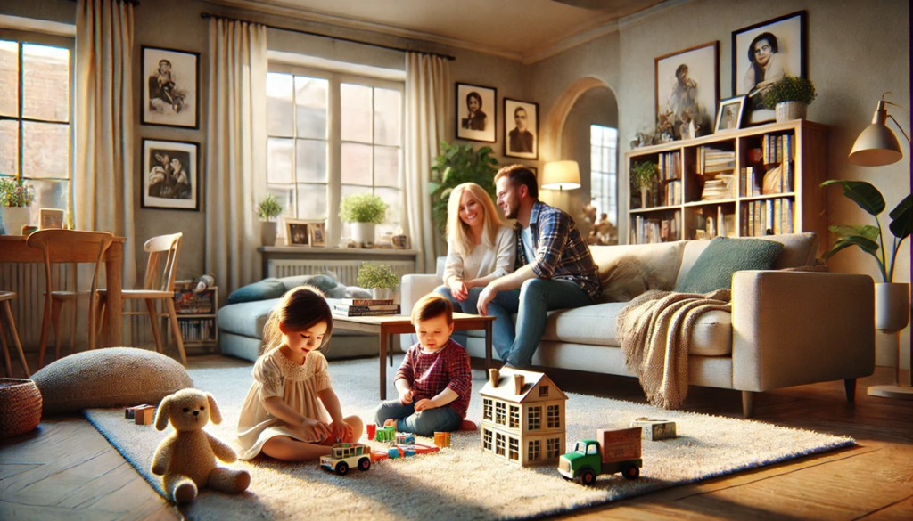 rodzina spędza czas w domu