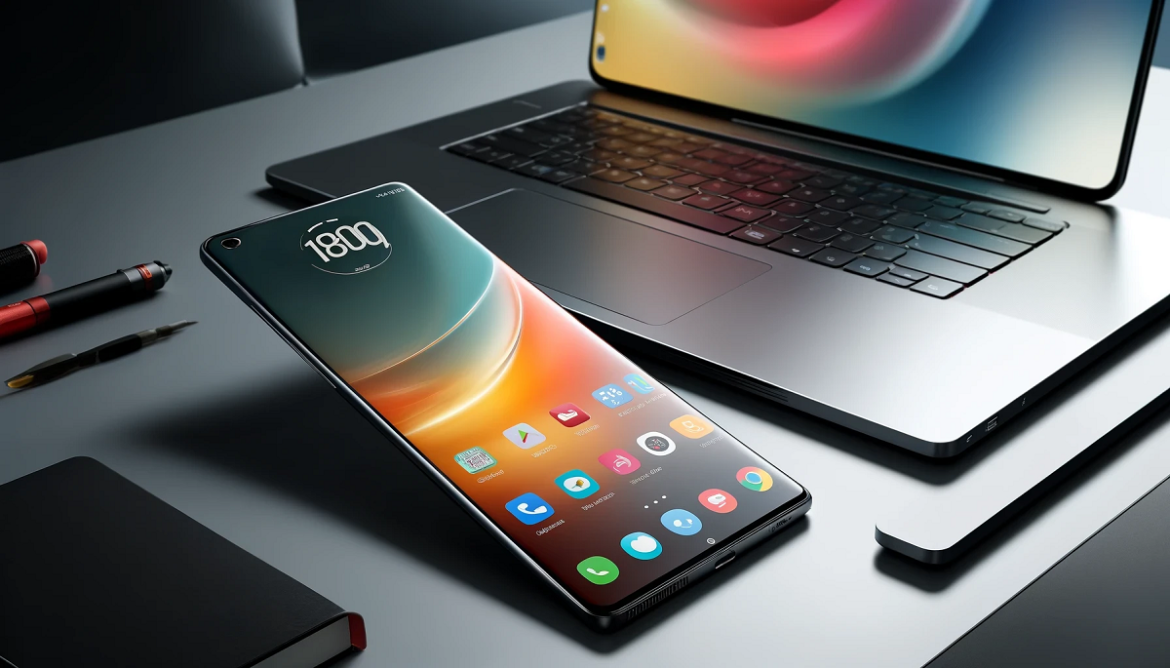 telefon komórkowy przy laptopie