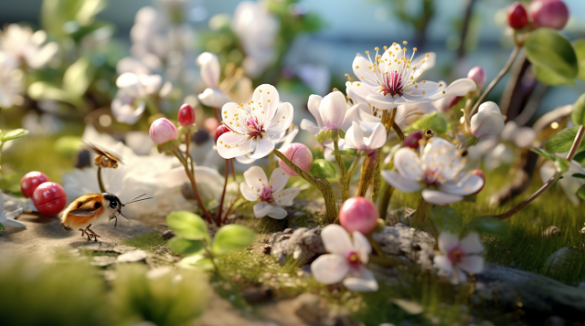 Delikatne gałązki z bladoróżowymi kwiatami