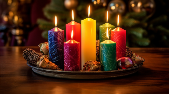 kolorowe świece adwentowe na podstawce